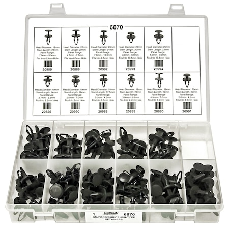 Auveco PUSH-TYPE RETAINER  QUICK-SELECT KIT GM-FORD-CHRY 6870